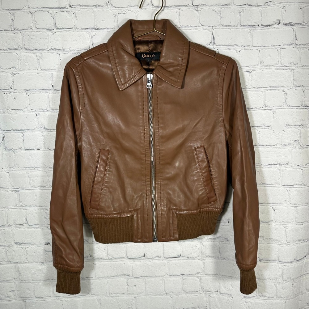 NWOT Quince Washed Leather Bomber Jacket Burnt Umber Brown Sheepskin Small